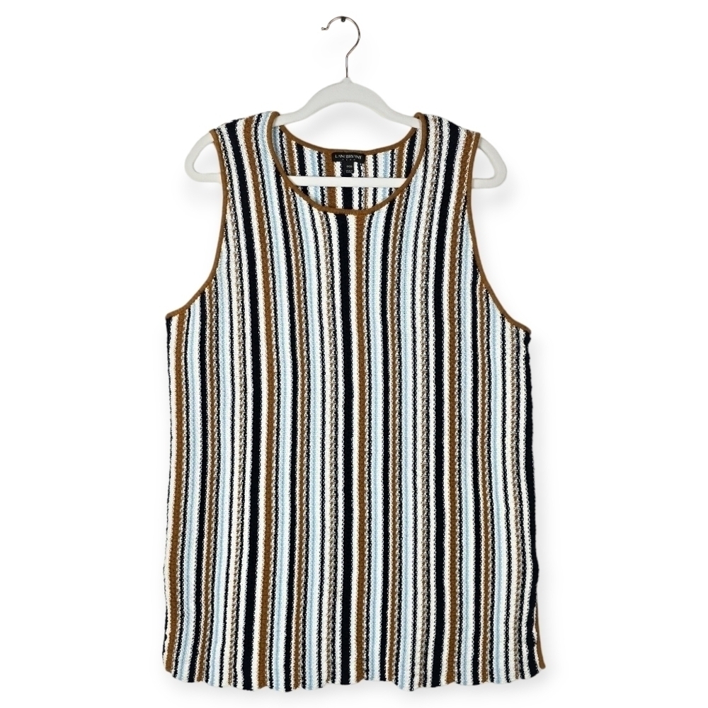Lane Bryant Blue White Brown Cotton Knit Long Line Sweater Tank